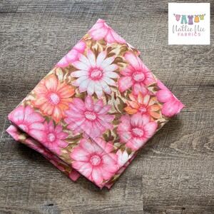 Vintage Full sized Fitted sheet pink orange daisies Cannon Monticello